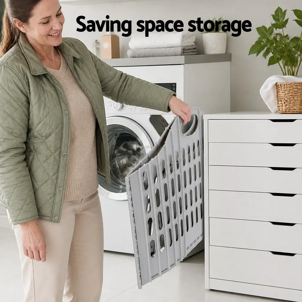 Laundry Basket Plastic Large Capacity Foldable Grey