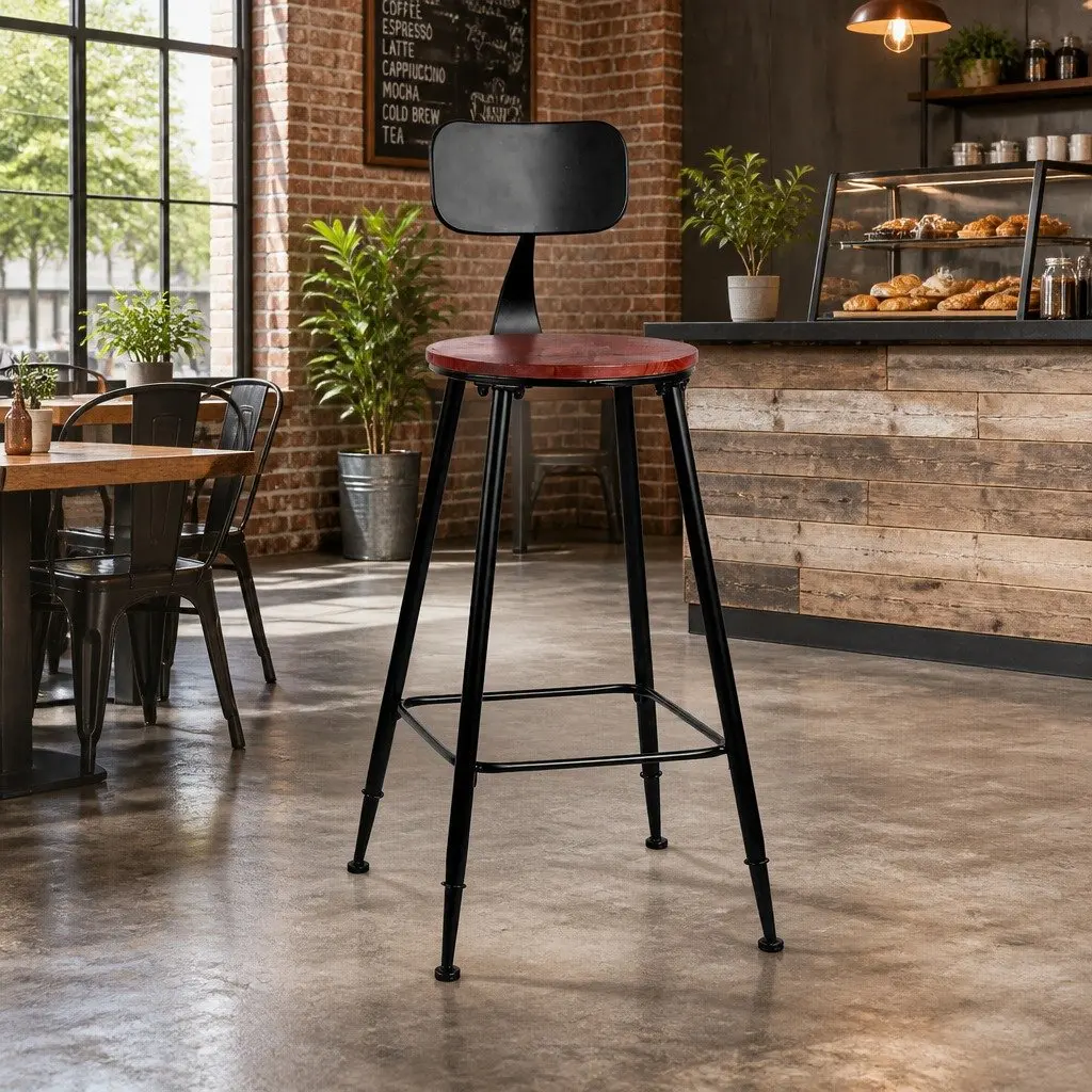 Industrial Bar Stools Set of 2 with Removable Backrest
