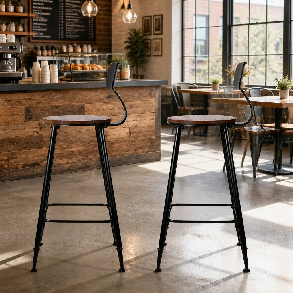 Industrial Bar Stools Set of 2 with Removable Backrest
