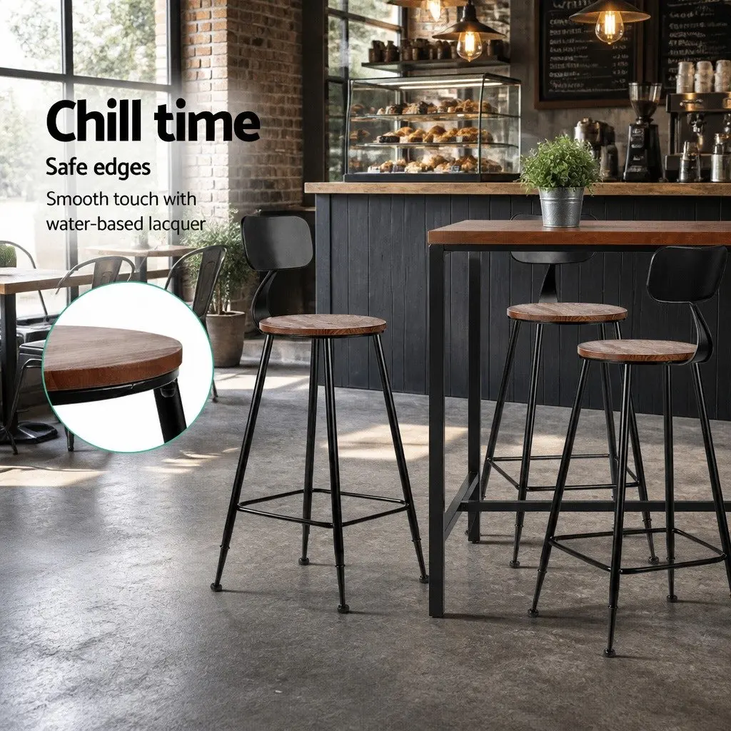 Industrial Bar Stools Set of 2 with Removable Backrest