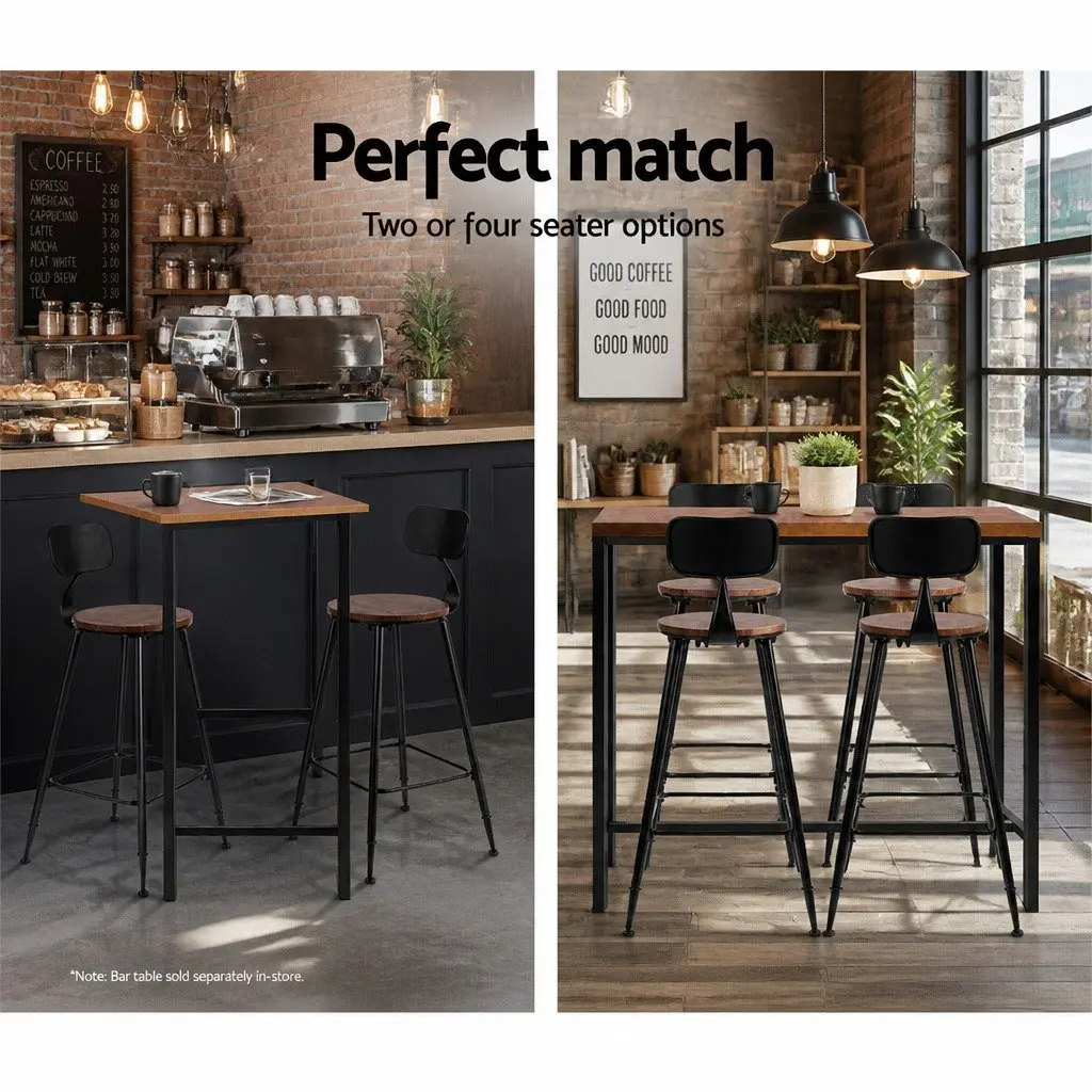 Industrial Bar Stools Set of 2 with Removable Backrest