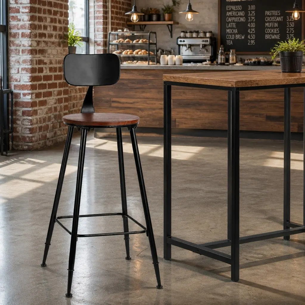 Industrial Bar Stools Set of 2 with Removable Backrest
