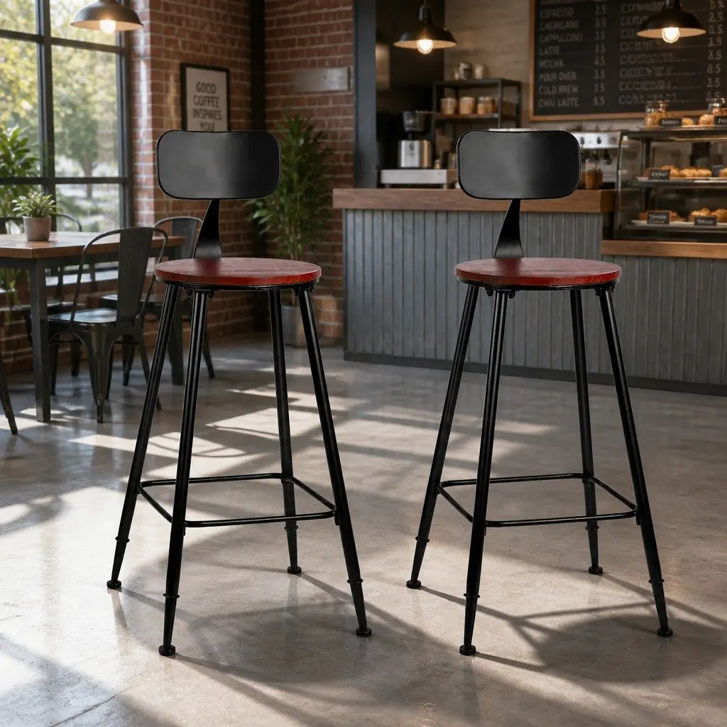 Industrial Bar Stools Set of 2 with Removable Backrest