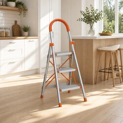 3 Step Ladder Folding Aluminium Lightweight Non-Slip Platform Multi-Purpose Home