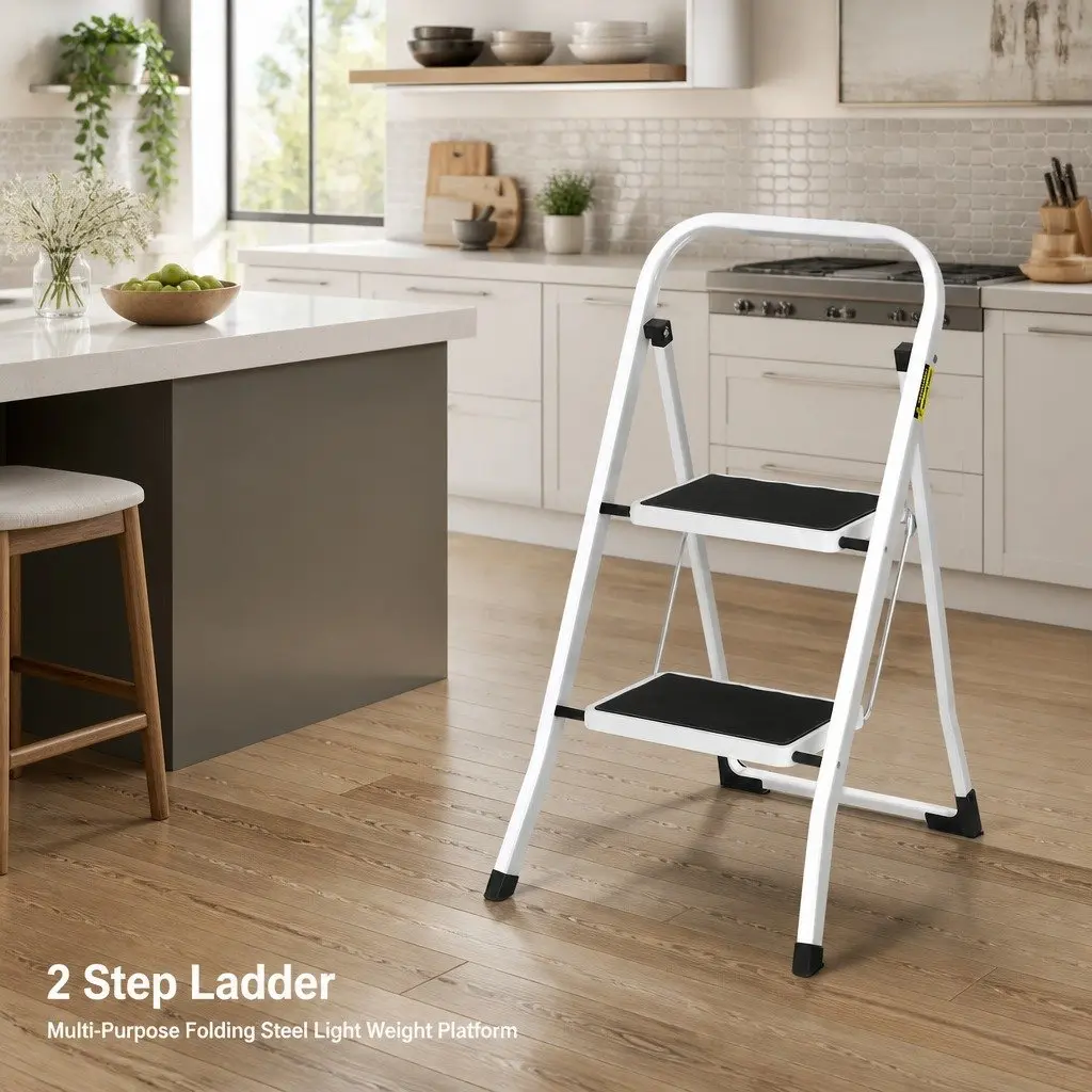 2 Step Ladder Folding Steel Multi-Purpose Platform Light Weight Home Work
