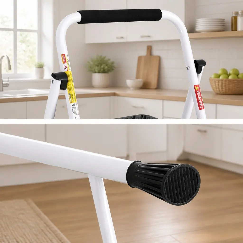 3 Step Ladder Steel Folding Non-Slip Black or White