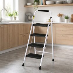 4 Step Ladder Folding Steel Multi-Purpose Platform Lightweight Indoor Outdoor
