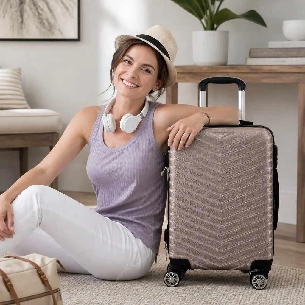 20 Inch Carry On Suitcase ABS Lightweight Coffee
