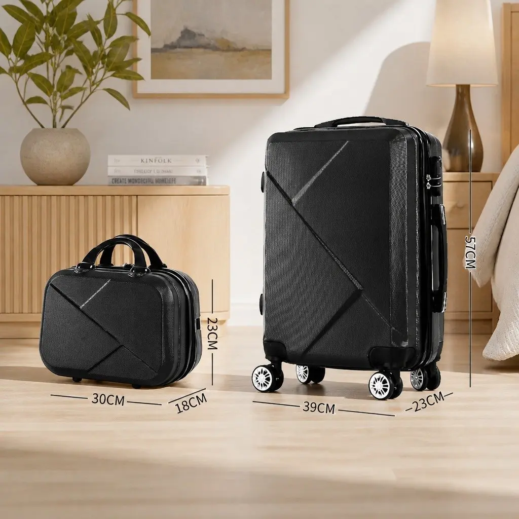 Luggage Set ABS 20 Inch Suitcase 12 Inch Trolley Bag Black