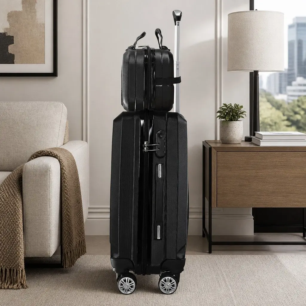 Luggage Set ABS 20 Inch Suitcase 12 Inch Trolley Bag Black