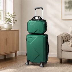 Travel Luggage Set 2pcs 20" Suitcase 12" Vanity Bag Carry-On Trolley Green
