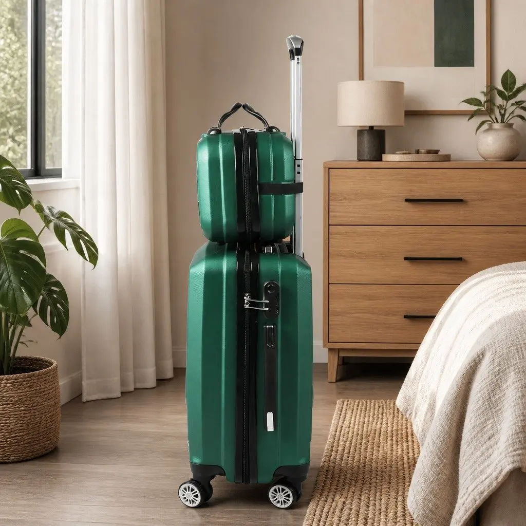 Luggage Set ABS 20" Suitcase 12" Vanity Bag Green
