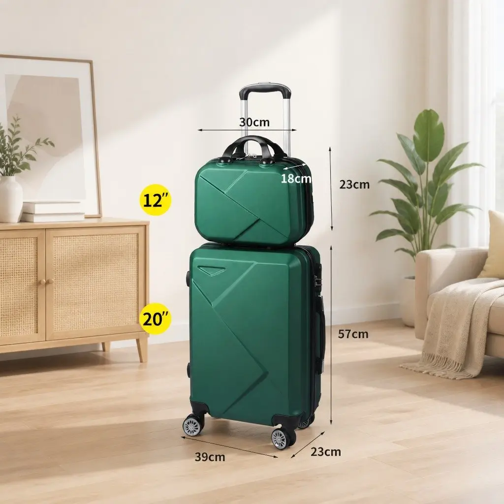 Luggage Set ABS 20" Suitcase 12" Vanity Bag Green