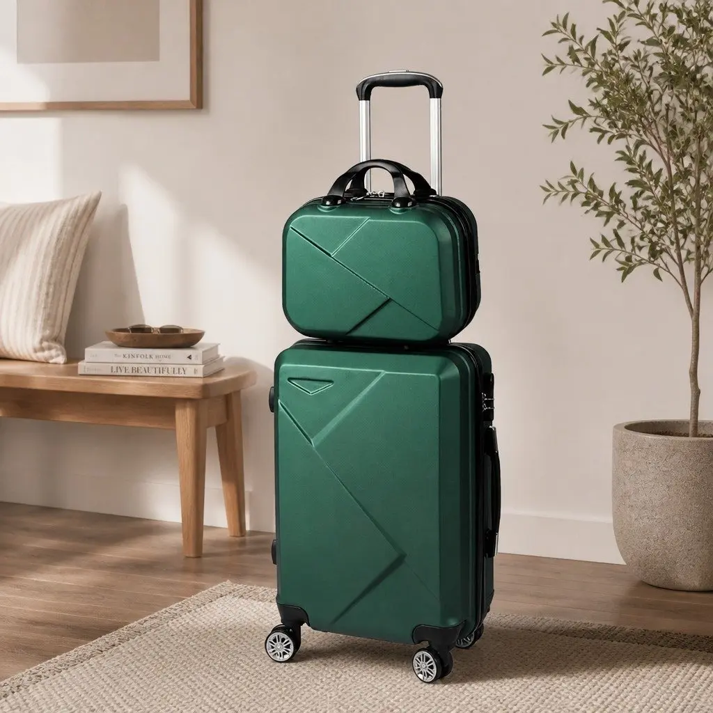 Luggage Set ABS 20" Suitcase 12" Vanity Bag Green
