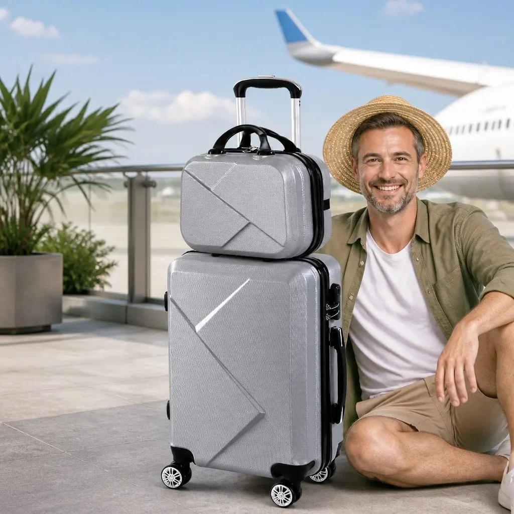Travel Luggage Set 20 Inch Suitcase 12 Inch Vanity Bag Wheeled Trolley Grey