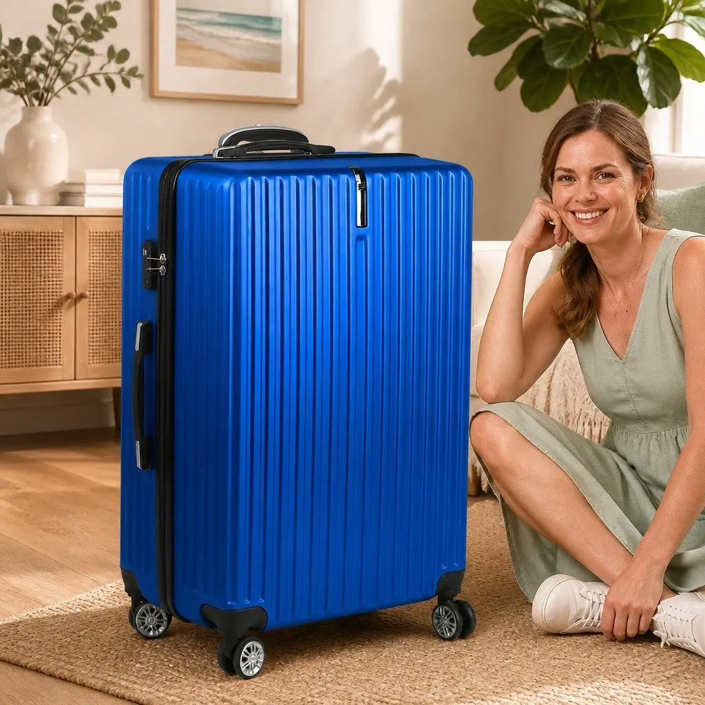28 Inch Blue Hard Shell Luggage with Spinner Wheels