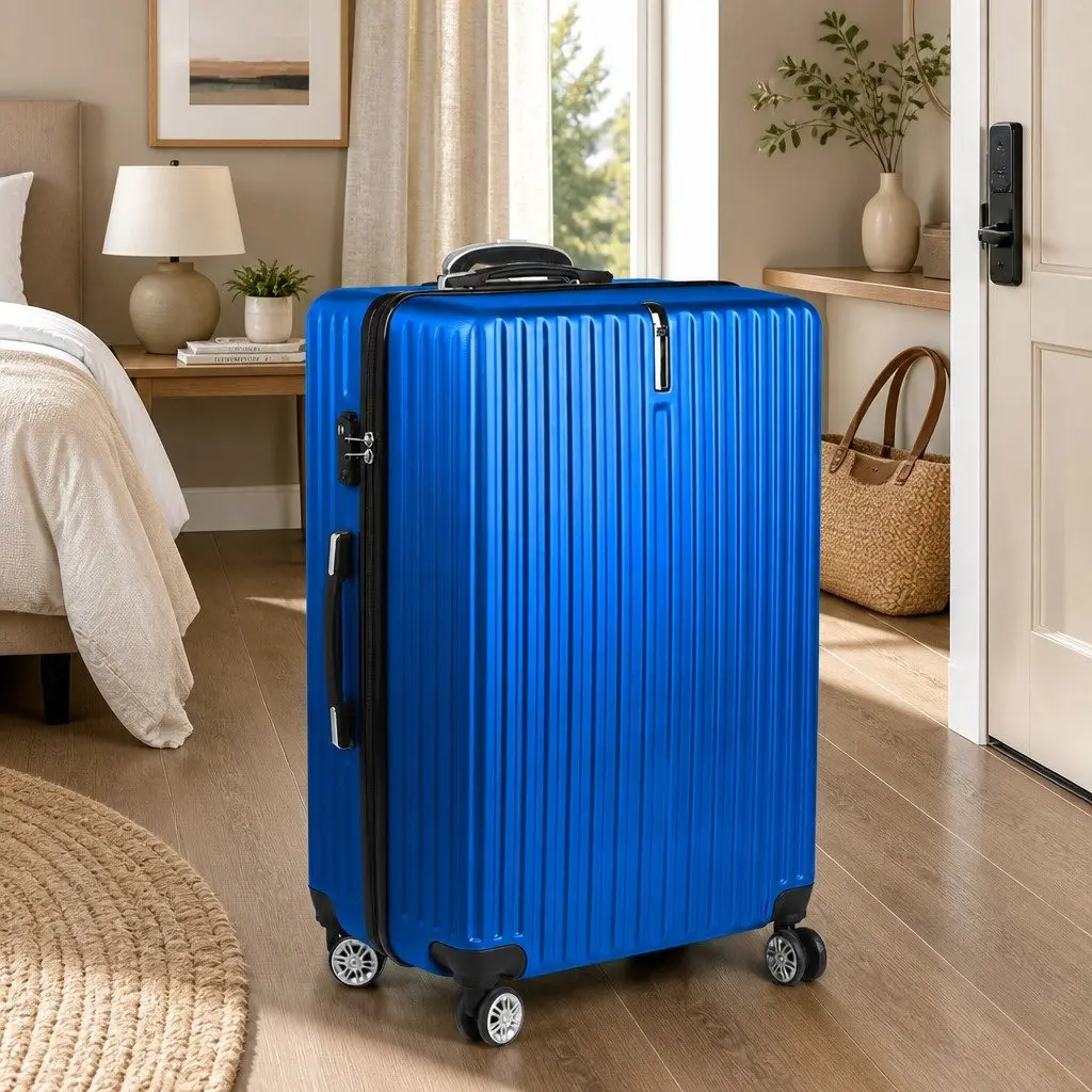 28 Inch Blue Hard Shell Luggage with Spinner Wheels
