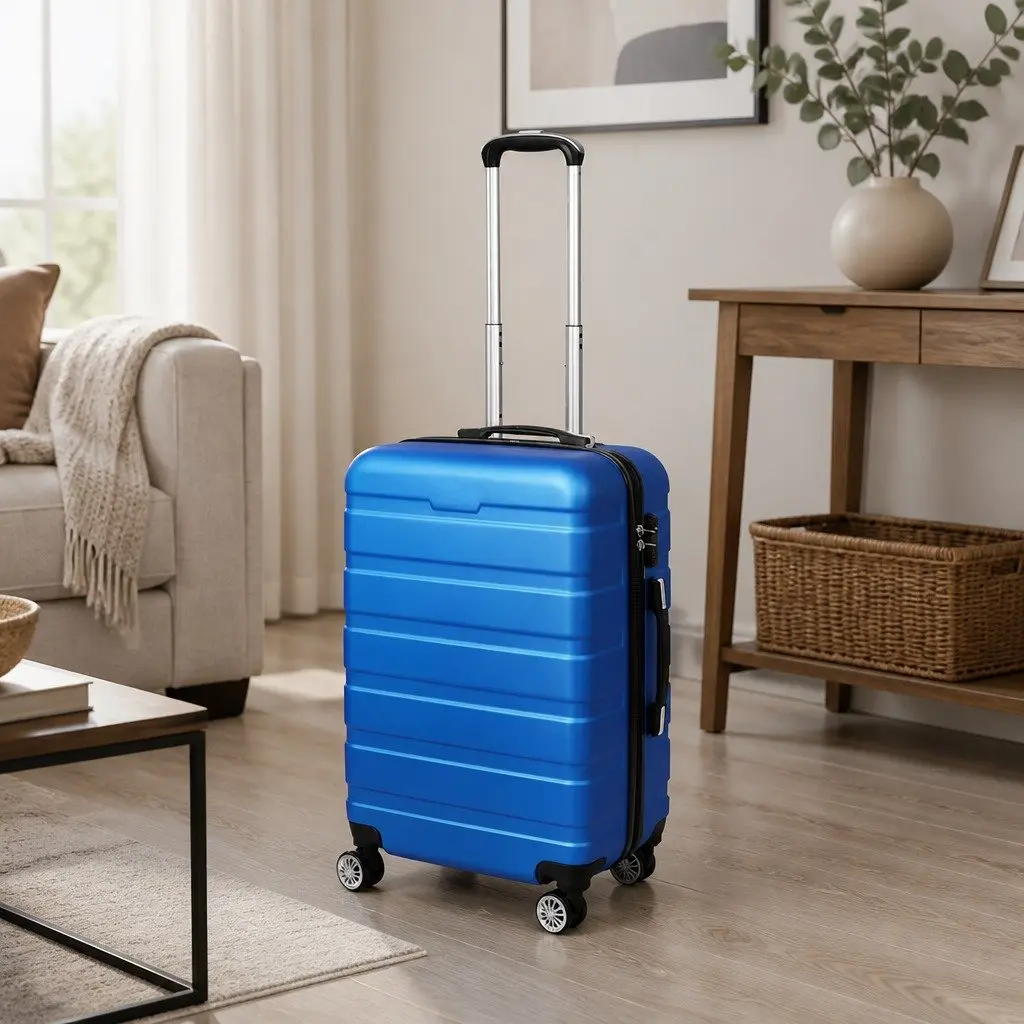 20 Inch Blue Carry On Luggage Suitcase with Spinner Wheels