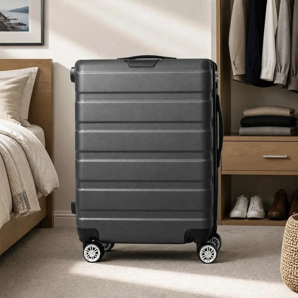 20 Inch Carry On Luggage Case ABS Lightweight Travel Suitcase Spinner Wheels Rose Gold Black Blue Dark Grey Green Silver Navy Purple