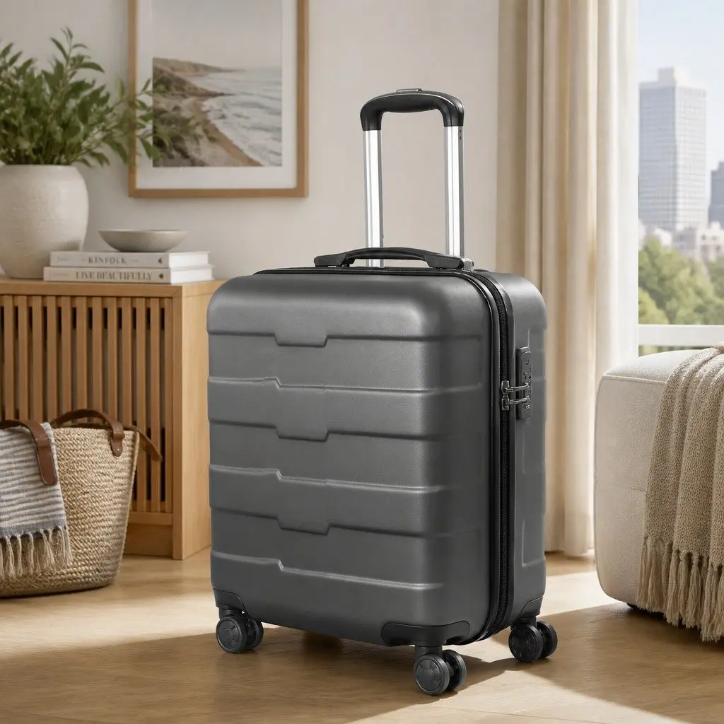 20 Inch Carry On Luggage Case ABS Lightweight Travel Suitcase Spinner Wheels Rose Gold Black Blue Dark Grey Green Silver Navy Purple