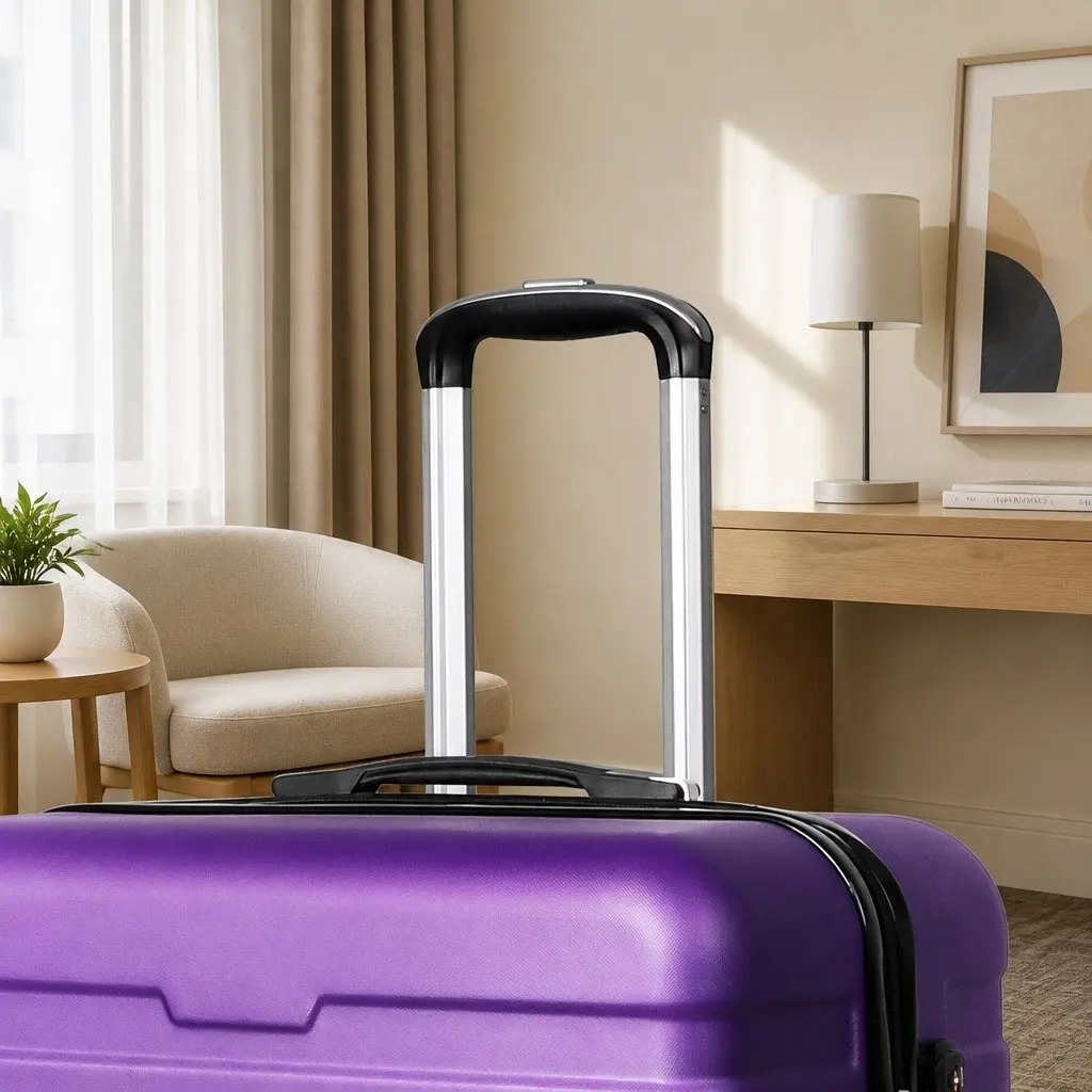 20 Inch Carry On Luggage Suitcase ABS Purple Lightweight Travel Rolling Case
