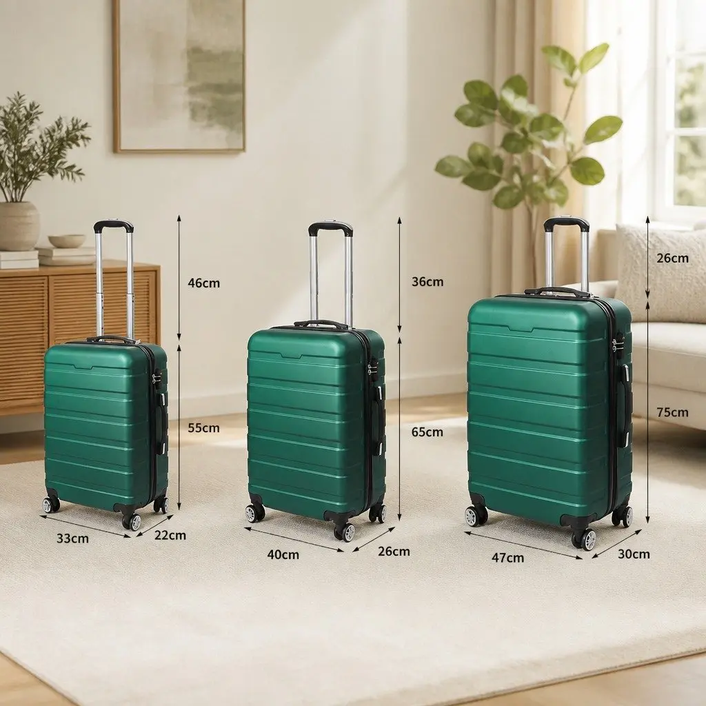 3-Piece Luggage Set Hard Shell Suitcase Travel Spinner Wheels Carry Handle Green