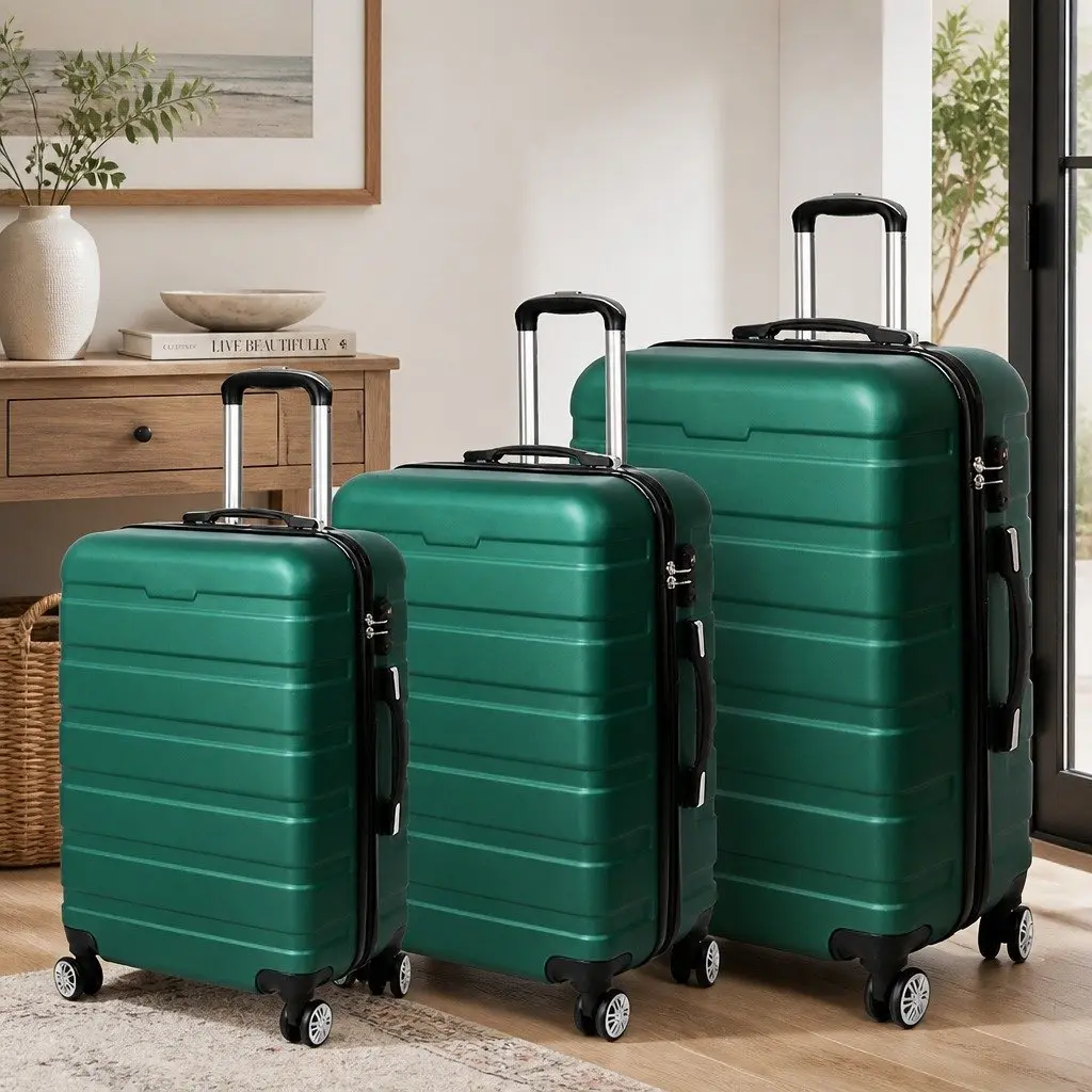 3-Piece Luggage Set Hard Shell Suitcase Travel Spinner Wheels Carry Handle Green