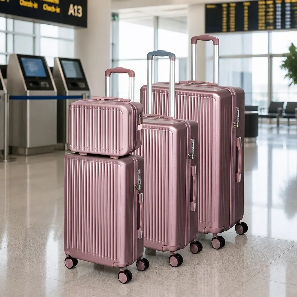 Rose Gold Hard Shell Luggage Trolley 4 Piece Set