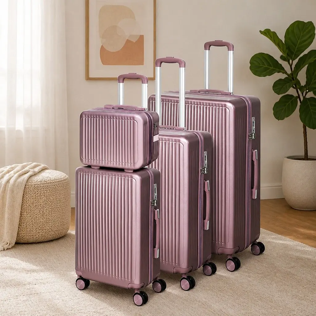 Rose Gold Hard Shell Luggage Trolley 4 Piece Set
