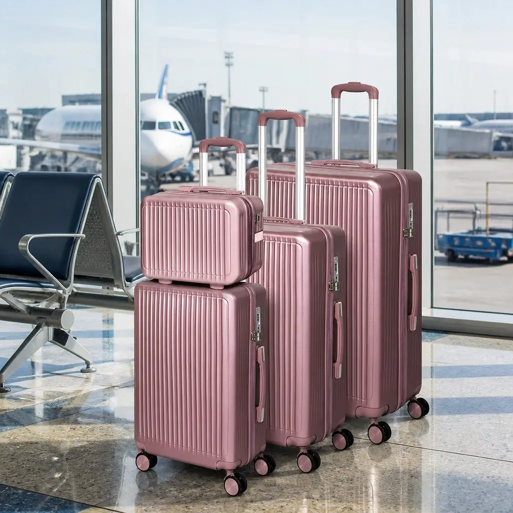 Rose Gold Hard Shell Luggage Trolley 4 Piece Set