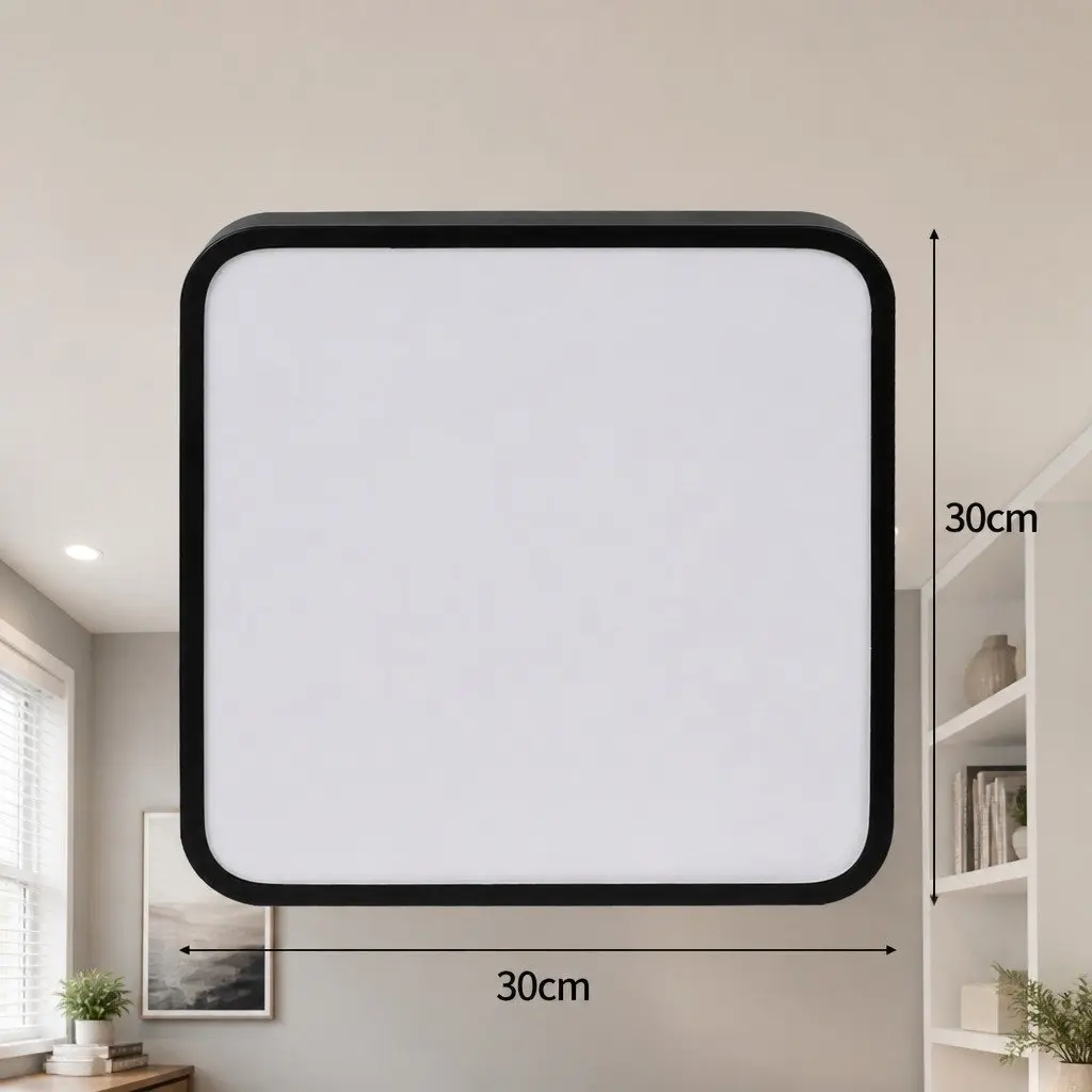 LED Ceiling Light Acrylic 30cm Square Black Ultra-Thin 5CM Panel Flush Mount