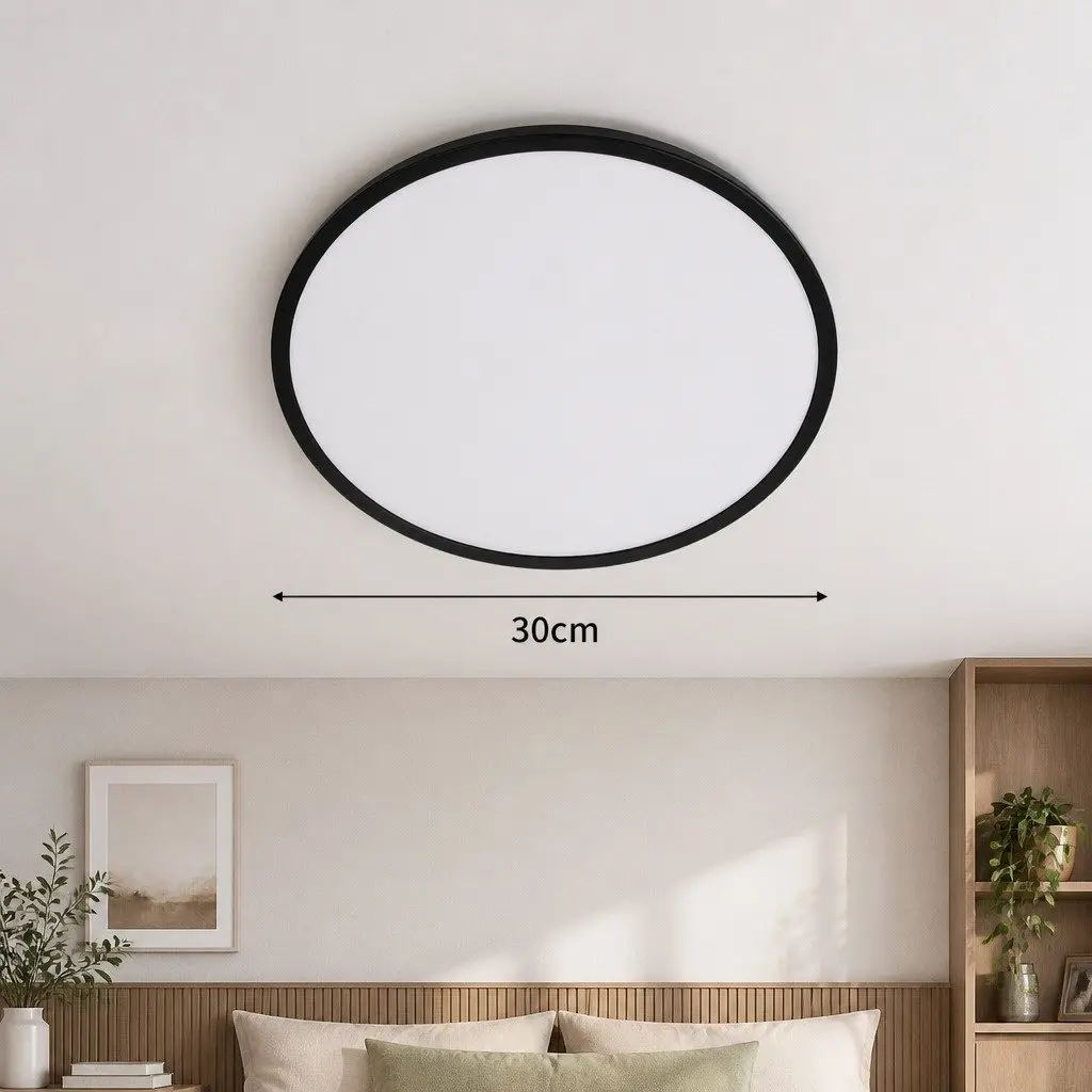 LED Ceiling Light Acrylic Metal 30CM Black 18W Ultra-Thin Flush Mount