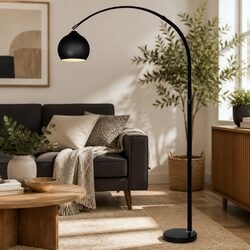 Black Adjustable Arm Floor Lamp with Marble Base