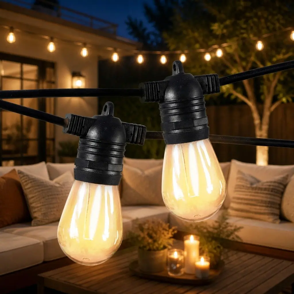 Festoon String Lights PVC 10M Warm White Outdoor Garden Patio LED