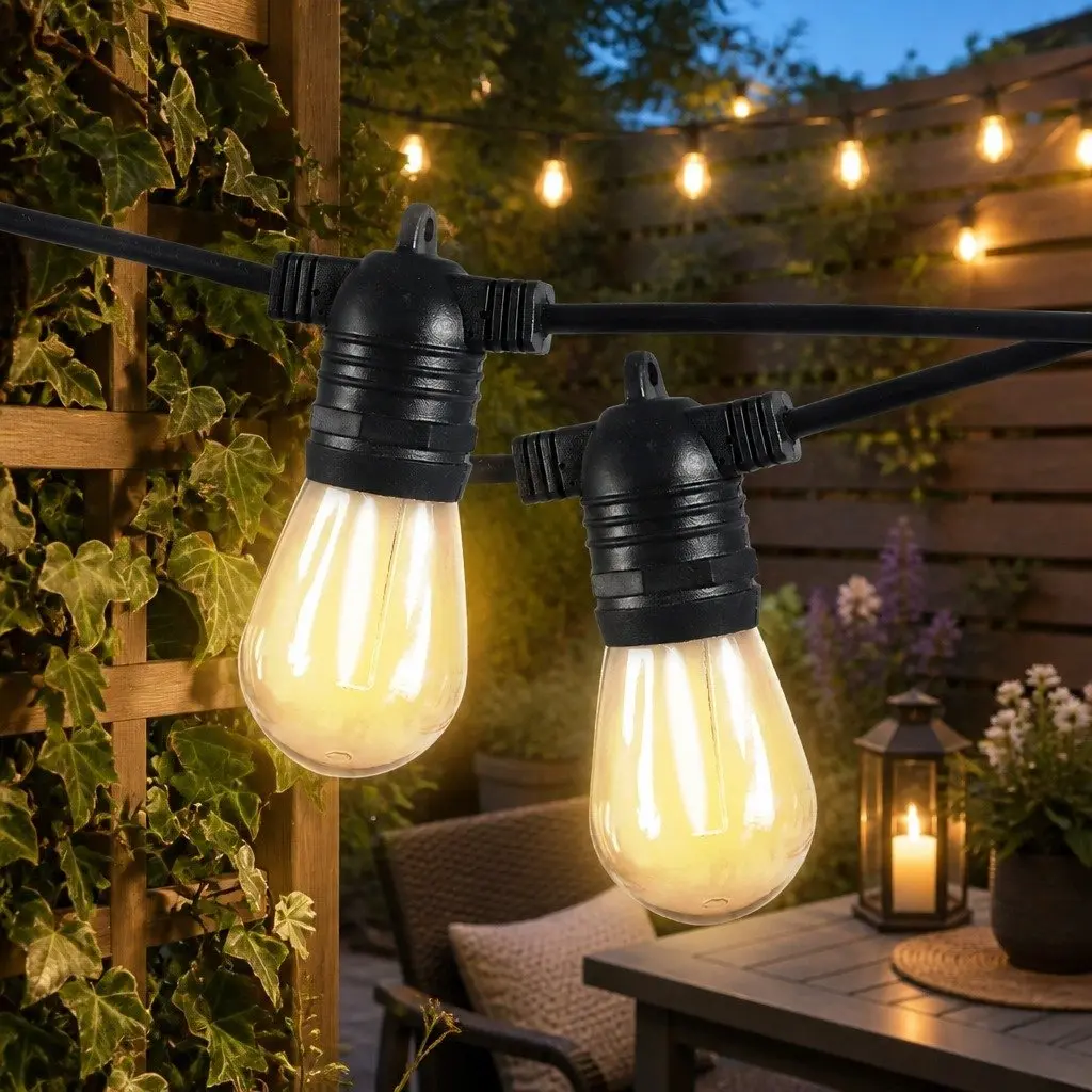 Festoon String Lights PVC 10M Warm White Outdoor Garden Patio LED