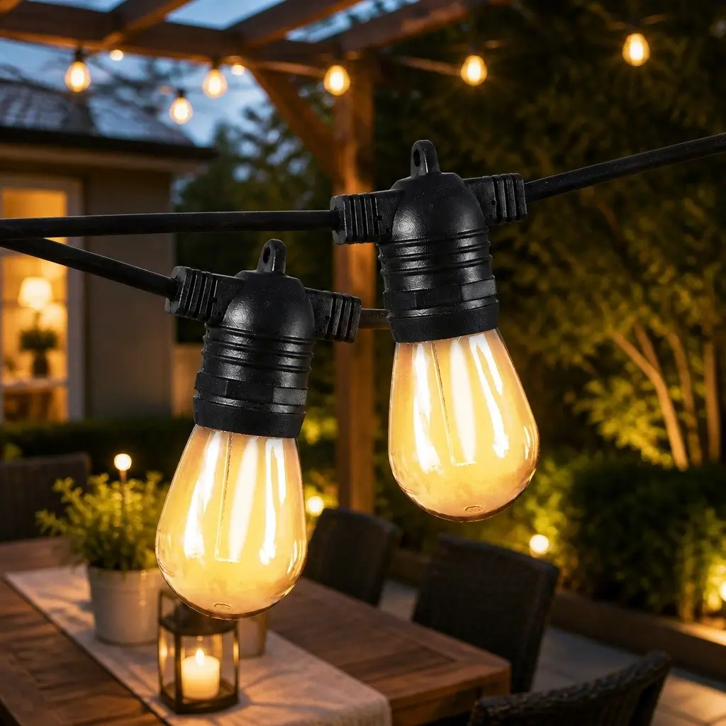 60M Outdoor Festoon String Lights with 60 LED Bulbs