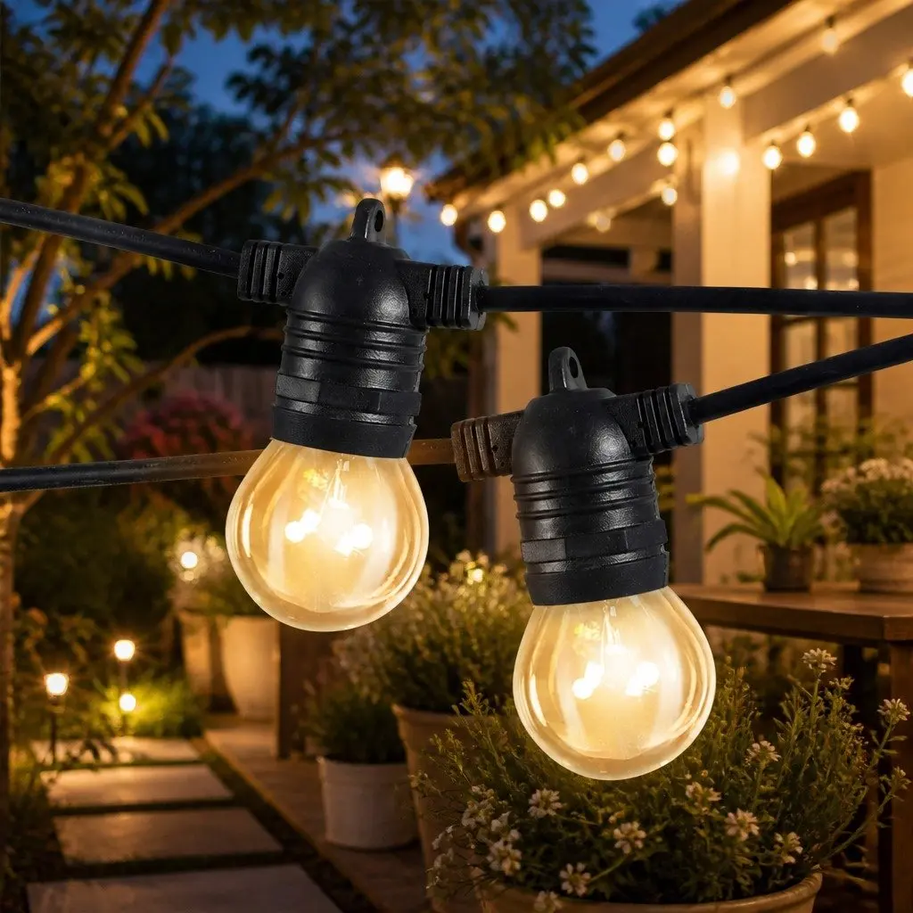 50M Festoon String Lights with 50 Warm White LED Bulbs