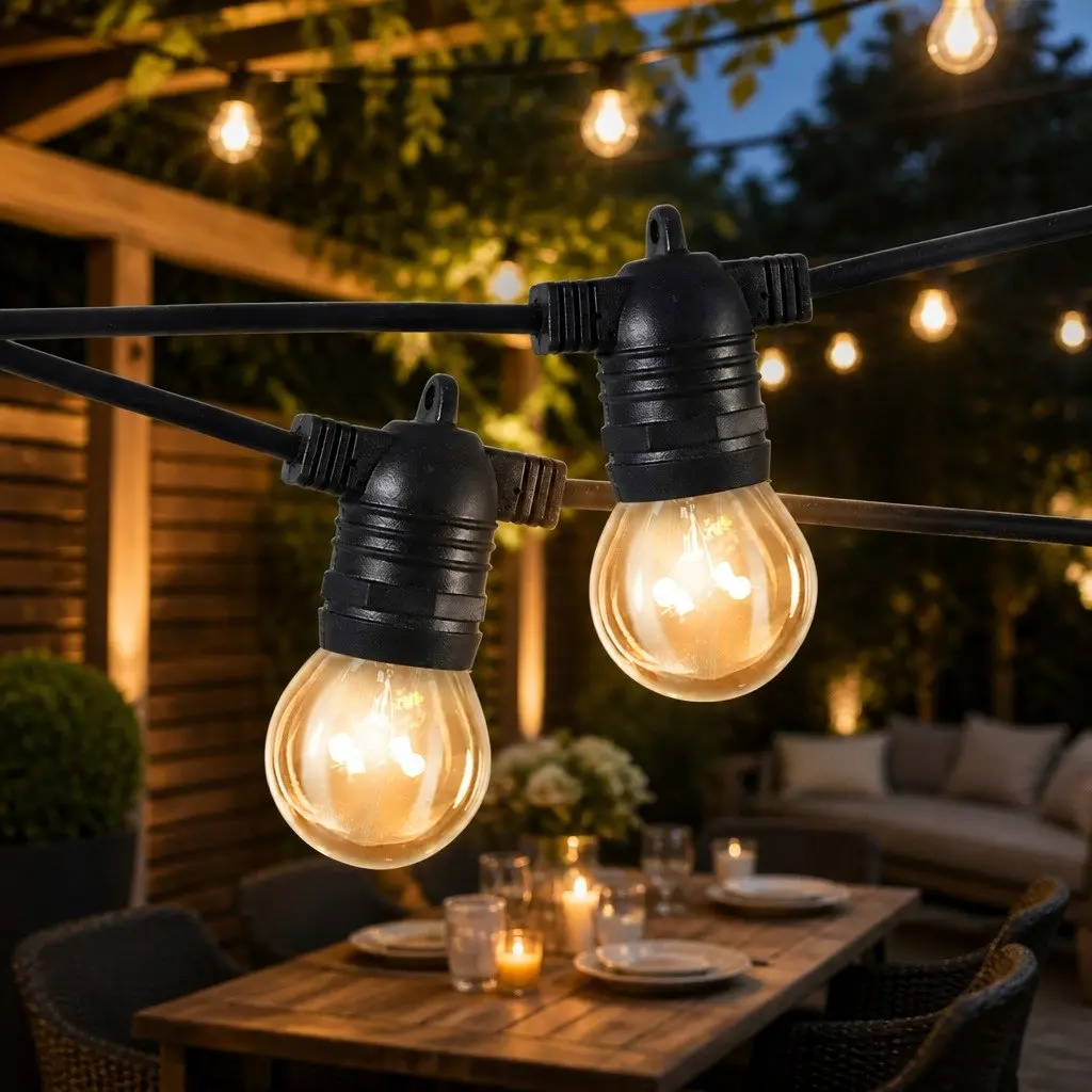 50M Festoon String Lights with 50 Warm White LED Bulbs