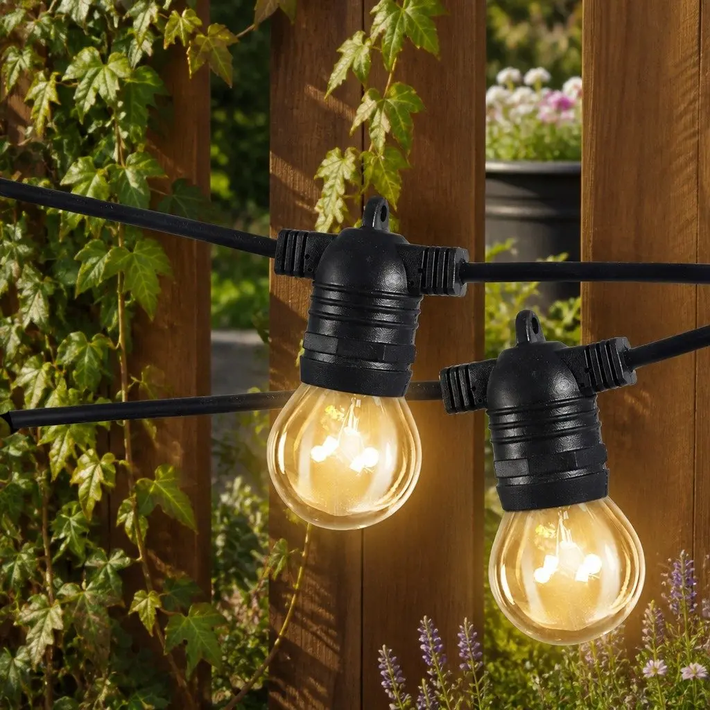 50M Festoon String Lights with 50 Warm White LED Bulbs