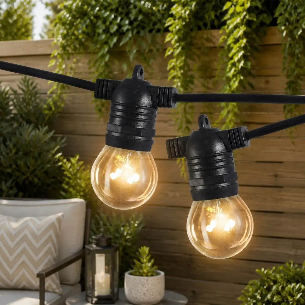 50M Festoon String Lights with 50 Warm White LED Bulbs