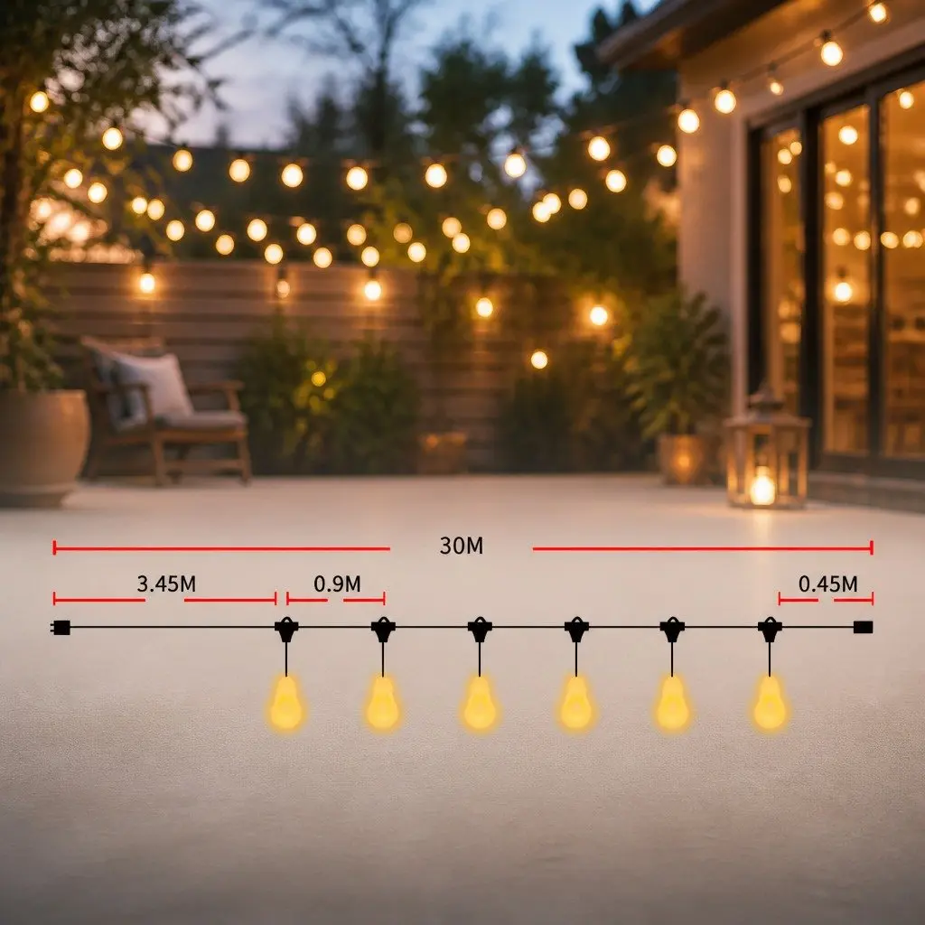 30M LED Festoon String Lights for Outdoor Use, Warm White