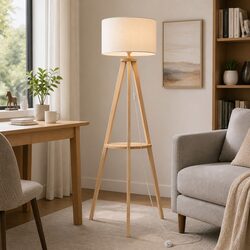 Stylish Tripod Floor Lamp with Integrated Shelf E27
