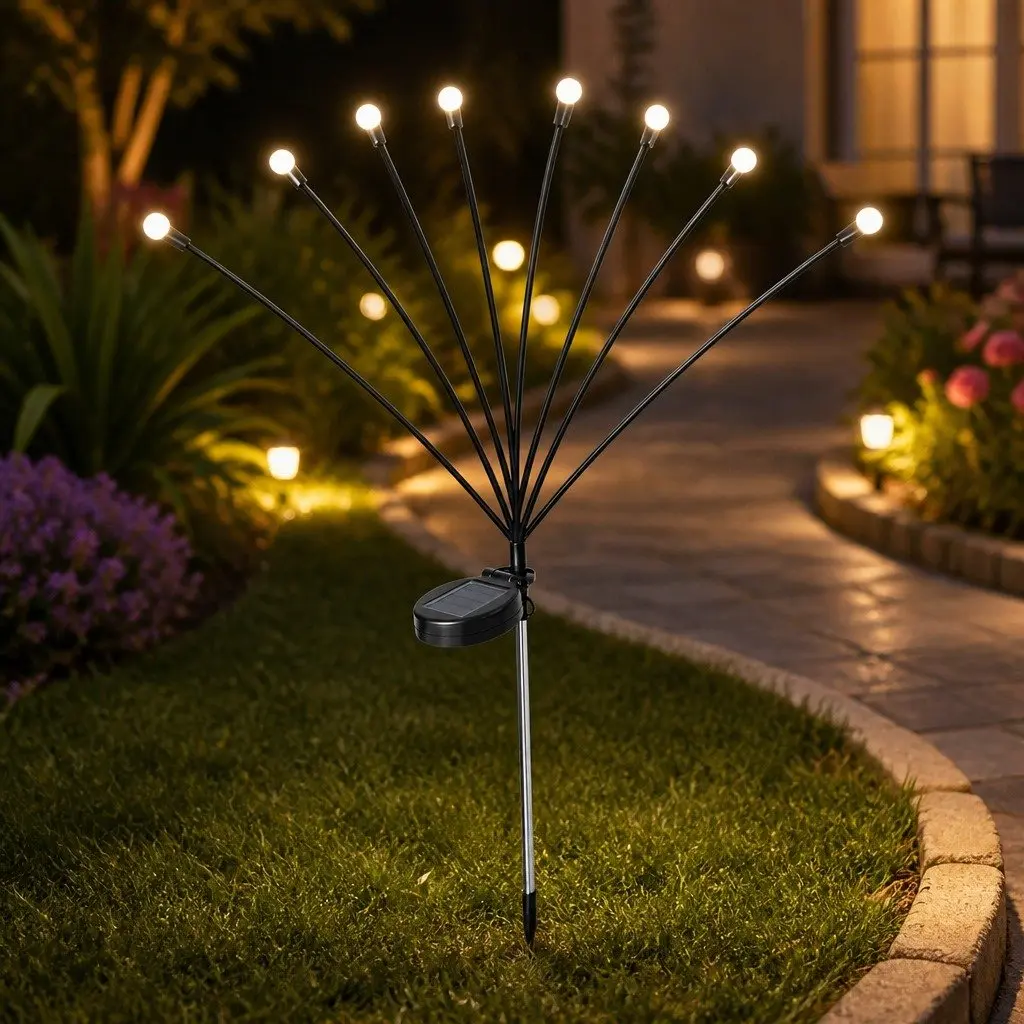 Solar Lawn Lights ABS PVC Stainless Steel 73cm Black Warm White 8 Head