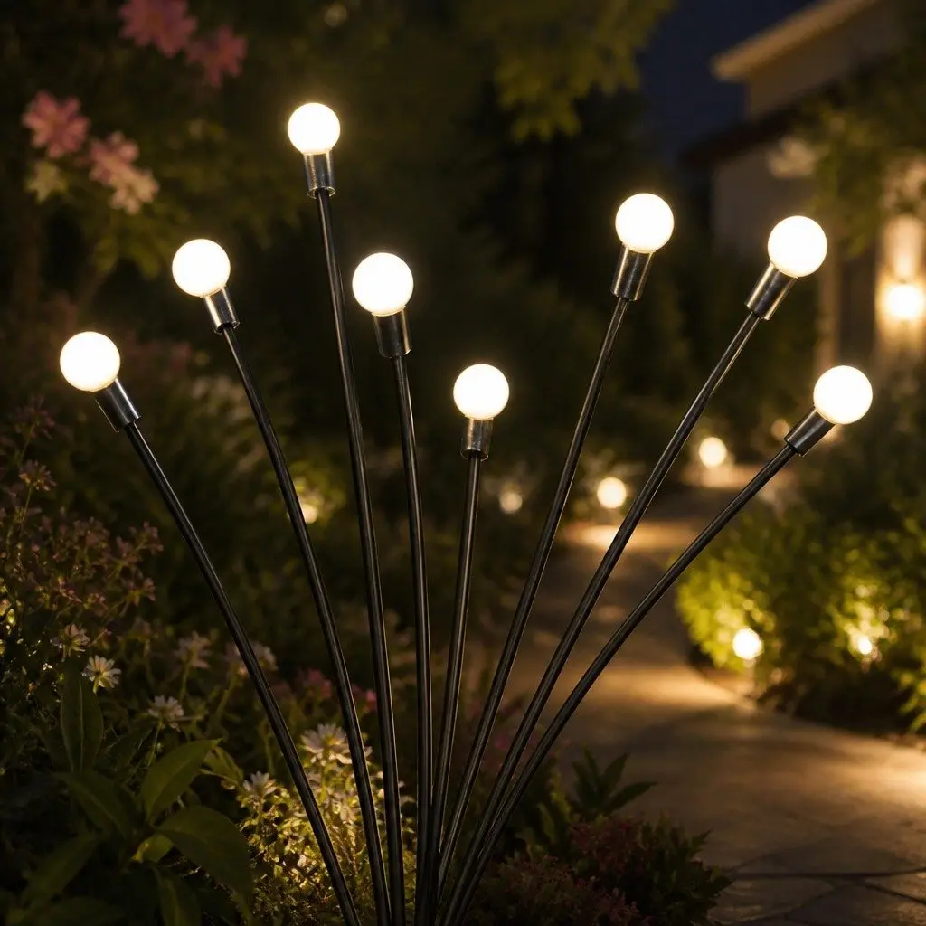 Solar Lawn Lights ABS PVC Stainless Steel 73cm Black Warm White 8 Head