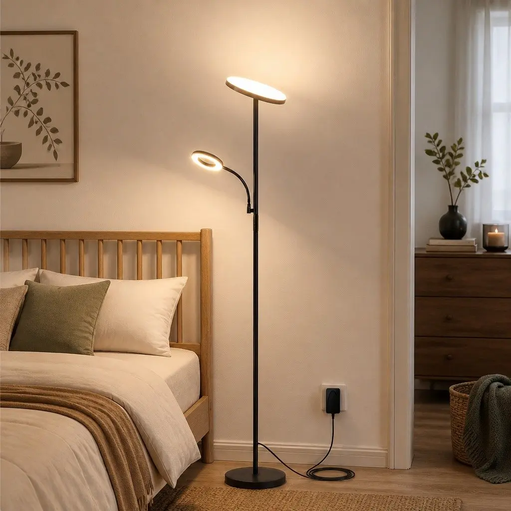 Floor Lamp Iron 175cm Black 2-in-1 Adjustable Reading Light Remote Control Dimmable