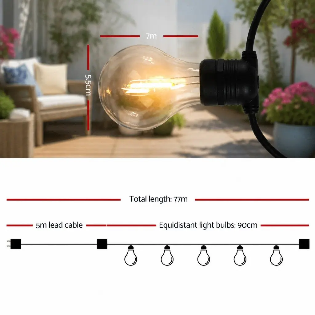 77m Festoon String Lights for Outdoor Events