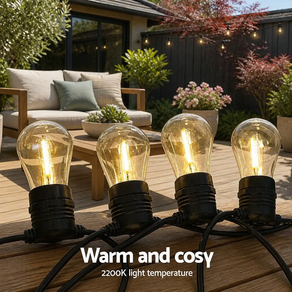 95m LED Festoon String Lights Warm White Outdoor Garden Wedding Party Christmas