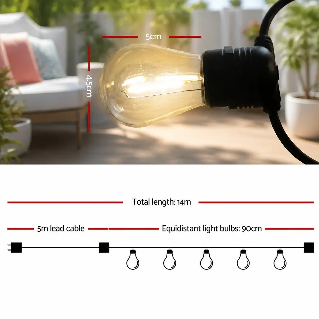 Warm White LED Festoon String Lights 14m