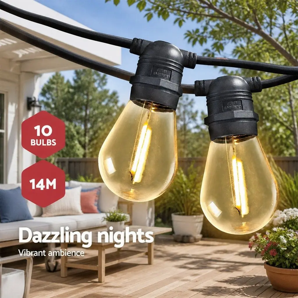 Warm White LED Festoon String Lights 14m