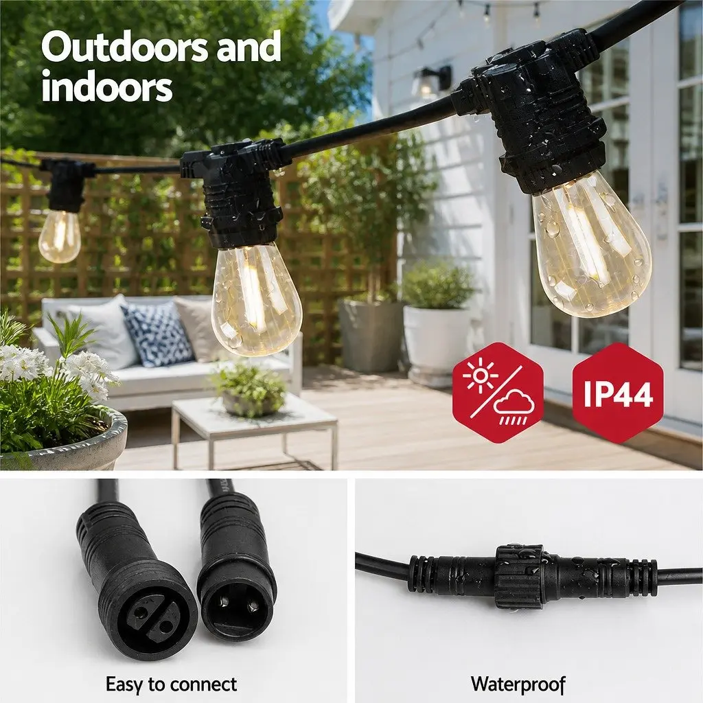 Warm White LED Festoon String Lights 14m